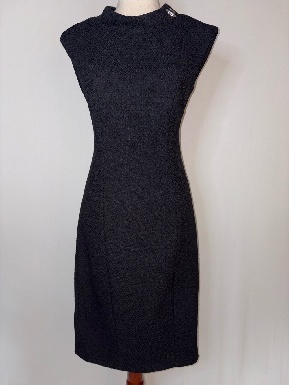 Badgley Mischka Sleeveless Black Pique Sheath Midi Dress Size 6